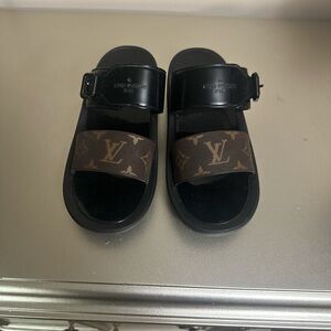 Louis Vuitton Monogram Black and Brown Slides